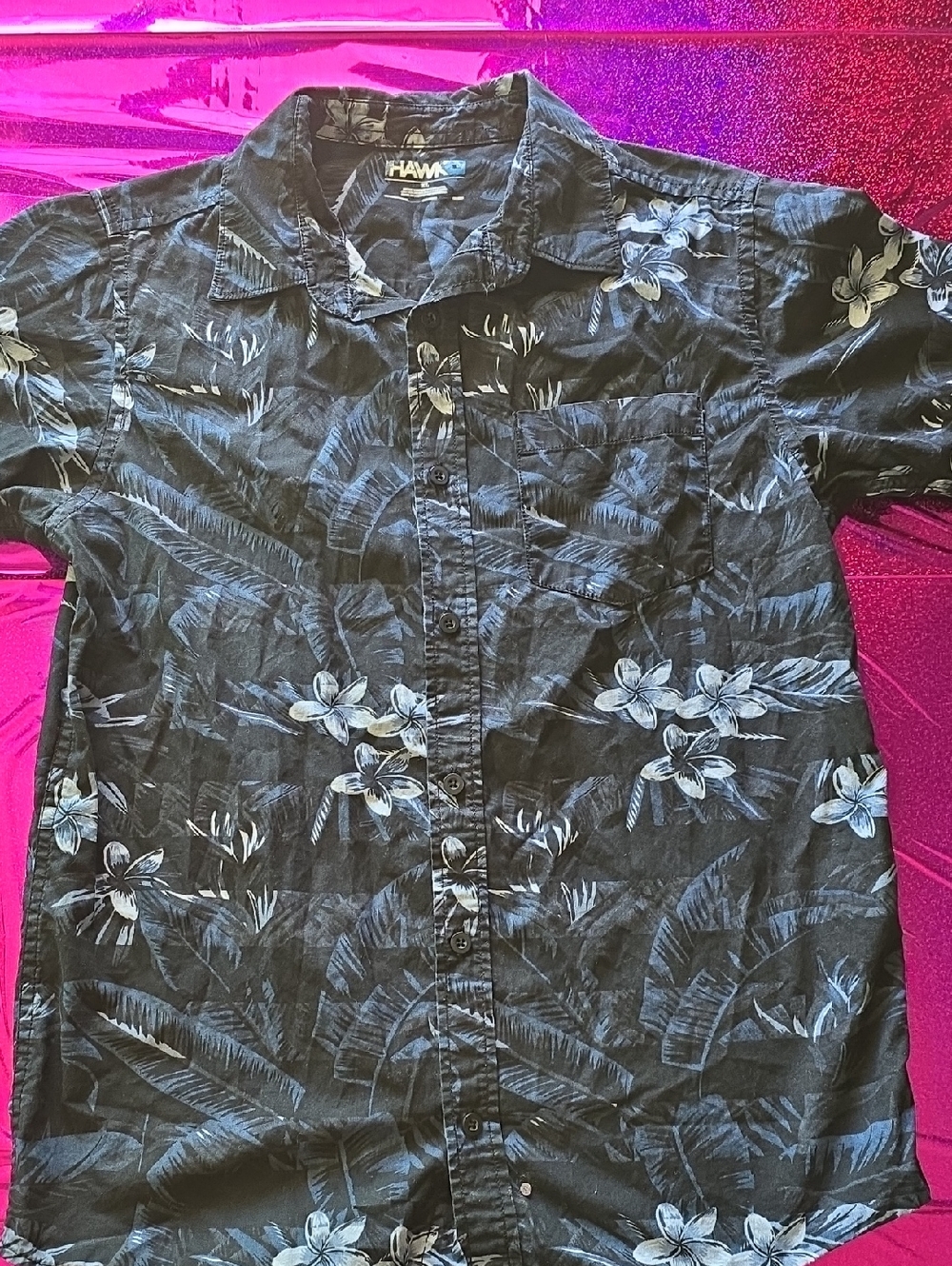 Tony Hawk Black Button-Up Shirt with Blue Floral Print